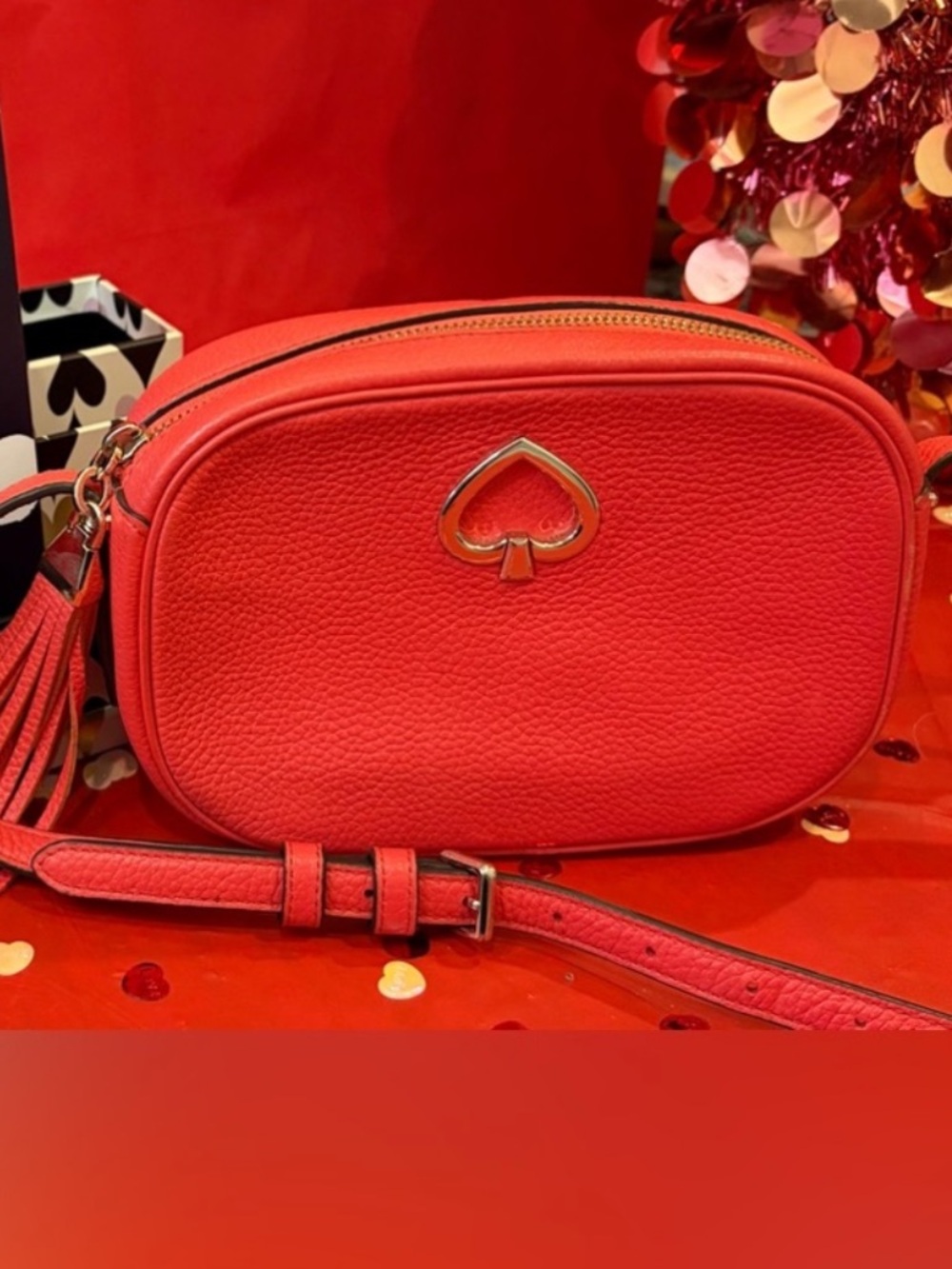 kate spade Red Pebbled Leather Tassel Crossbody Bag